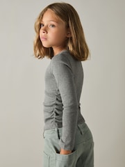 Reiss Grey Trina 13-14 yrs Cotton Blend Ruched T-Shirt - Image 2 of 4