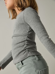 Reiss Grey Trina 13-14 yrs Cotton Blend Ruched T-Shirt - Image 3 of 4