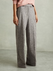 Reiss Grey Belle Textured Wool Blend Wide Leg Suit Trousers - Image 3 of 6