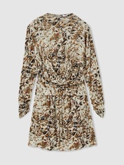 Reiss Khaki/Cream Jala Wool-Blend Floral-Print Jersey Dress - Image 2 of 6