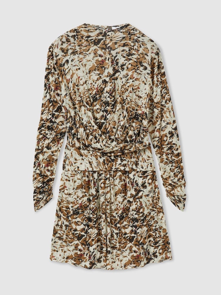 Reiss Khaki/Cream Jala Wool-Blend Floral-Print Jersey Dress - Image 2 of 6