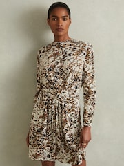 Reiss Khaki/Cream Jala Wool-Blend Floral-Print Jersey Dress - Image 3 of 6