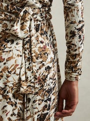 Reiss Khaki/Cream Jala Wool-Blend Floral-Print Jersey Dress - Image 4 of 6