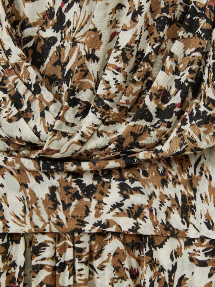 Reiss Khaki/Cream Jala Wool-Blend Floral-Print Jersey Dress - Image 6 of 6