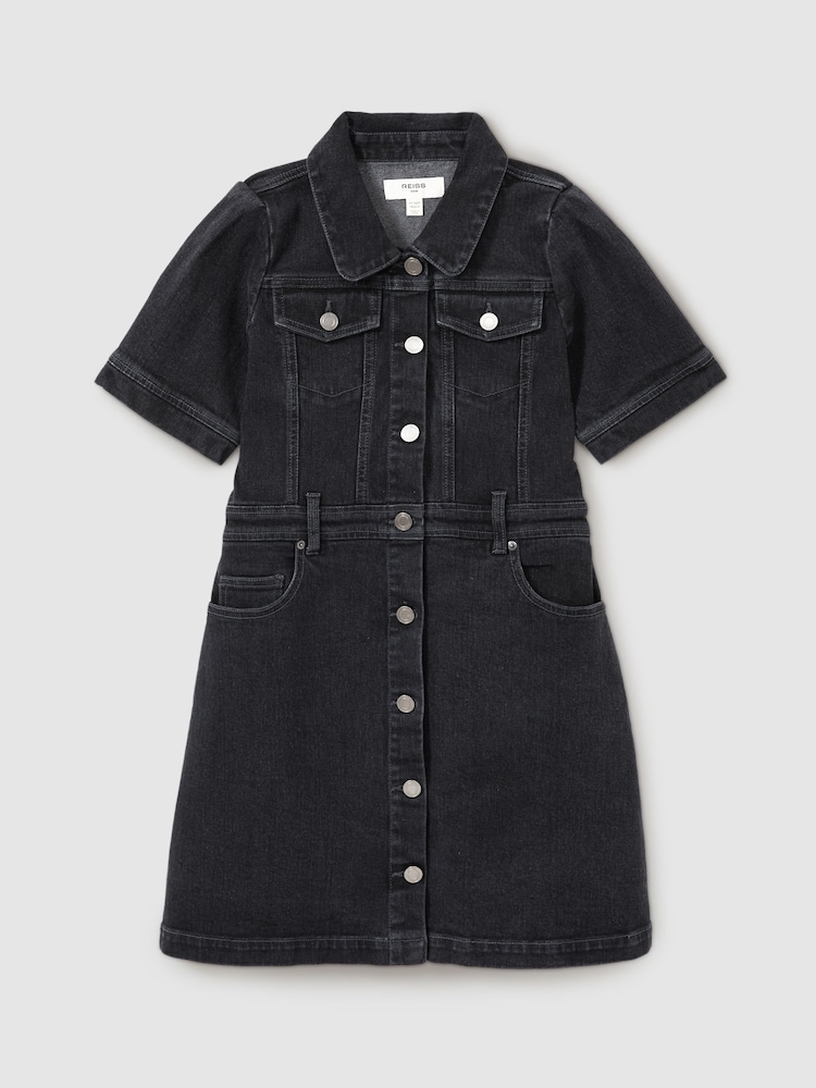 Reiss Grey Natalia 13-14 yrs Button-Front Denim Dress - Image 1 of 4