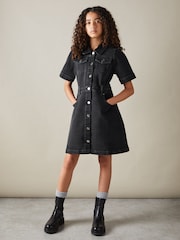 Reiss Grey Natalia 13-14 yrs Button-Front Denim Dress - Image 2 of 4