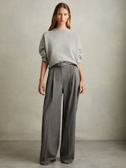 Reiss Grey Freja Wide Belted Wide Leg Trousers - Image 1 of 5