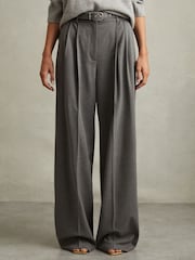 Reiss Grey Freja Wide Belted Wide Leg Trousers - Image 4 of 5