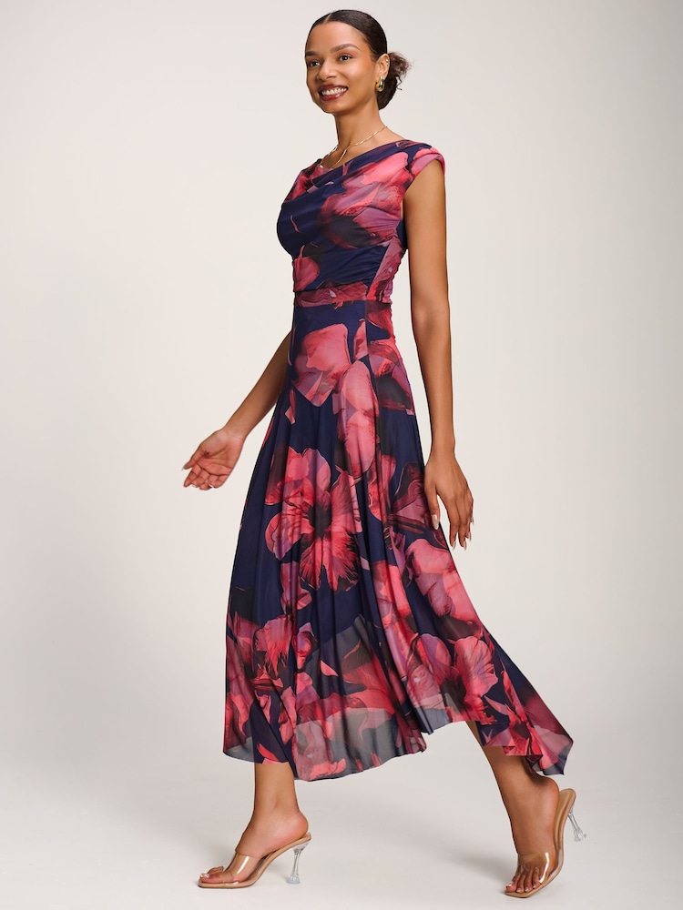 Jolie Moi Blue Asymmetrical Draped Mesh Maxi Dress - Image 6 of 6 Jolie Moi Blue Asymmetrical Draped Mesh Maxi Dress - Image 6 of 6