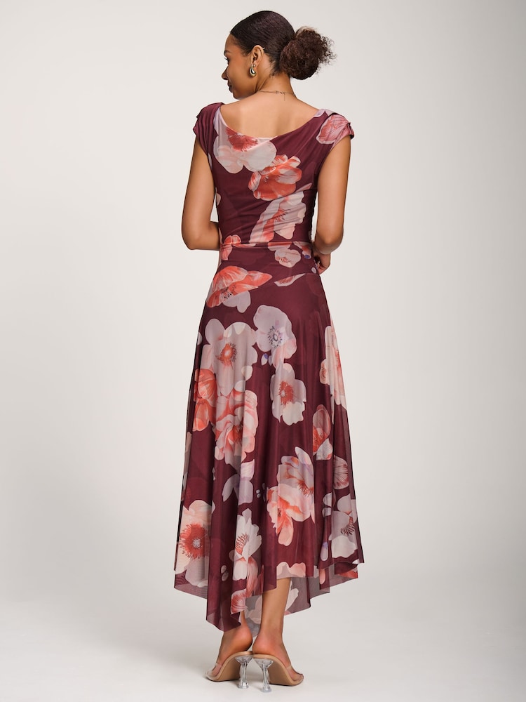 Jolie Moi Red Asymmetrical Draped Mesh Maxi Dress - Image 2 of 6 Jolie Moi Red Asymmetrical Draped Mesh Maxi Dress - Image 2 of 6