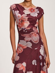 Jolie Moi Red Asymmetrical Draped Mesh Maxi Dress - Image 3 of 6