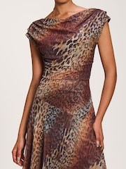 Jolie Moi Brown Asymmetrical Draped Mesh Maxi Dress - Image 3 of 6