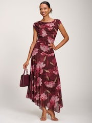 Jolie Moi Red Asymmetrical Draped Mesh Maxi Dress - Image 1 of 6