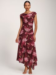 Jolie Moi Red Asymmetrical Draped Mesh Maxi Dress - Image 3 of 6
