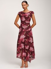 Jolie Moi Red Asymmetrical Draped Mesh Maxi Dress - Image 4 of 6