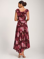 Jolie Moi Red Asymmetrical Draped Mesh Maxi Dress - Image 5 of 6