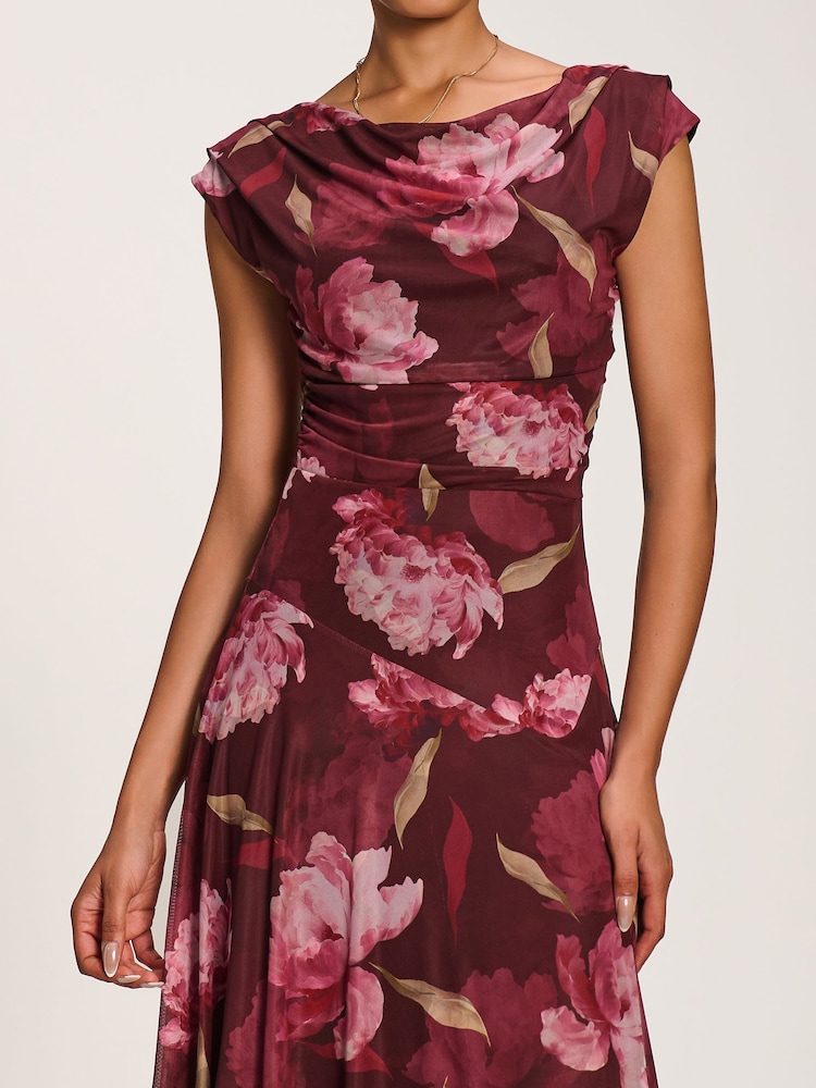 Jolie Moi Red Asymmetrical Draped Mesh Maxi Dress - Image 6 of 6 Jolie Moi Red Asymmetrical Draped Mesh Maxi Dress - Image 6 of 6