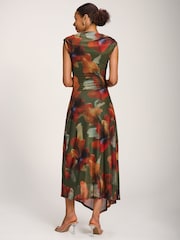 Jolie Moi Green Asymmetric Draped Mesh Maxi Dress - Image 5 of 6