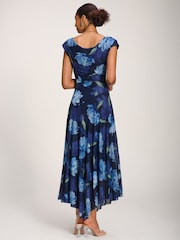 Jolie Moi Blue Asymmetrical Draped Mesh Maxi Dress - Image 2 of 6