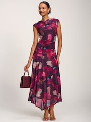 Jolie Moi Red Asymmetric Draped Mesh Maxi Dress - Image 1 of 6
