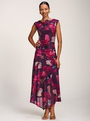 Jolie Moi Red Asymmetric Draped Mesh Maxi Dress - Image 3 of 6