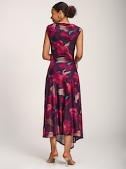 Jolie Moi Red Asymmetric Draped Mesh Maxi Dress - Image 5 of 6