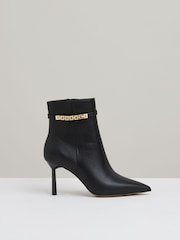 Reiss Black Emily Leather Chain Embellished Ankle Boots - Image 1 of 5