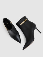Reiss Black Emily Leather Chain Embellished Ankle Boots - Image 3 of 5