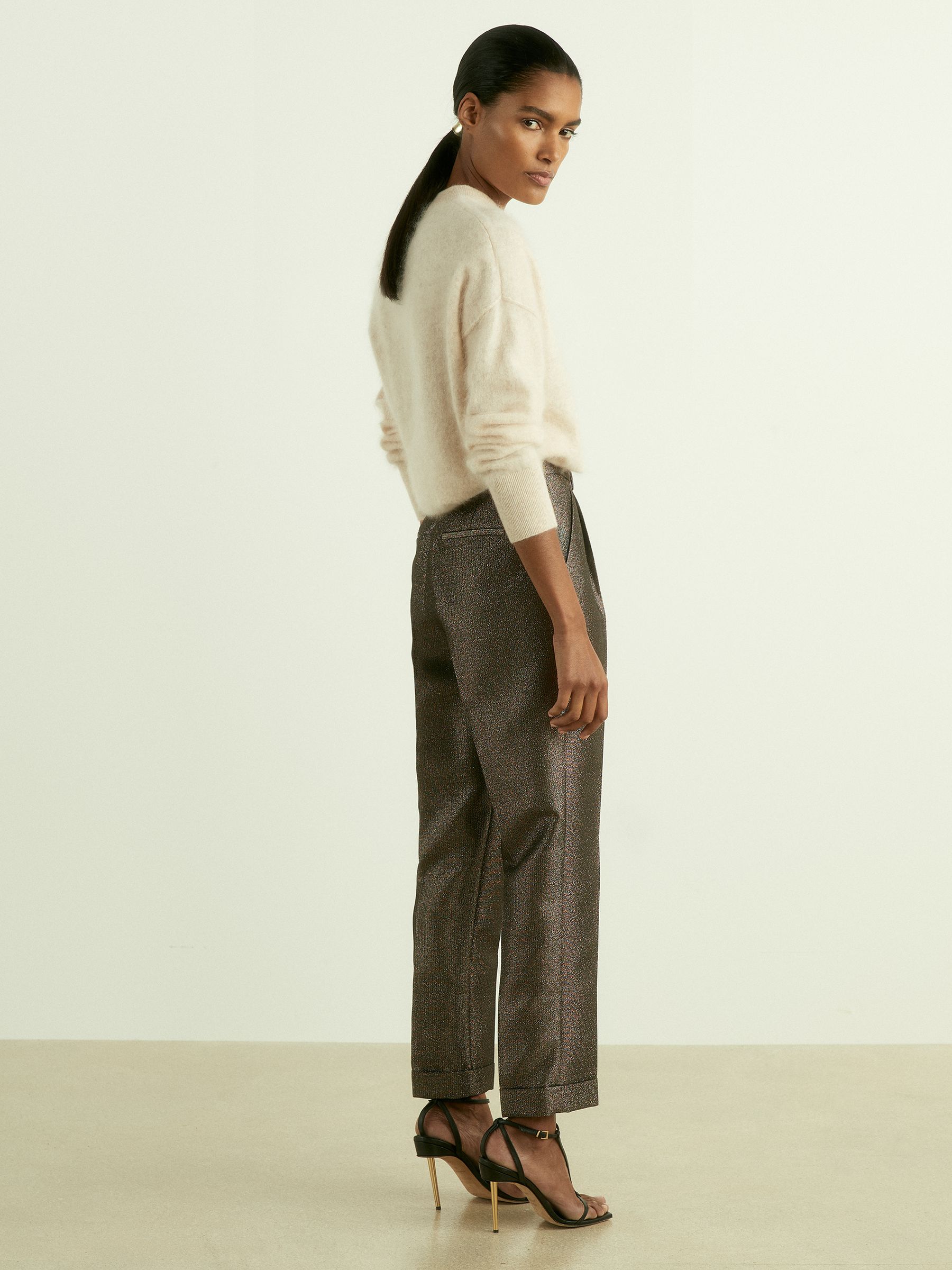 Buy Reiss Dark Gold Sienna Petite Sparkle Tapered Trousers from Next Luxembourg