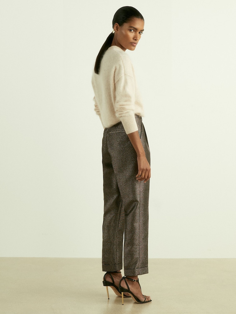 Reiss Dark Gold Sienna Petite Sparkle Tapered Trousers - Image 1 of 6