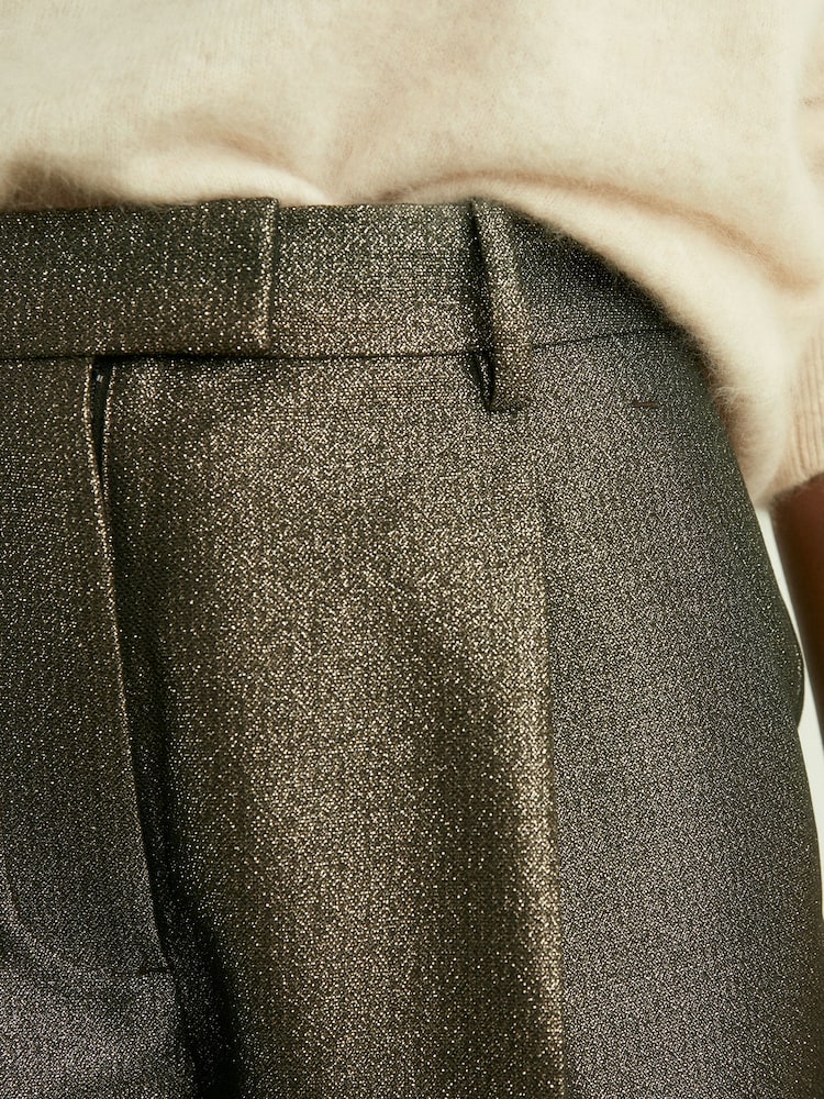 Reiss Dark Gold Sienna Petite Sparkle Tapered Trousers - Image 4 of 6