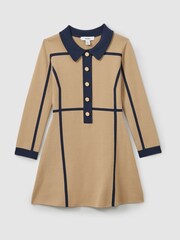 Reiss Camel Nic 13-14 yrs Panel-Intarsia Jersey Dress - Image 1 of 4