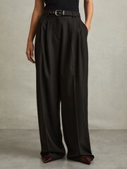 Reiss Black Freja Wide Belted Wide Leg Trousers - Image 4 of 5