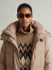 Reiss Mink Neutral Dalby Petite Longline Hooded Puffer Coat - Image 1 of 9
