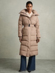 Reiss Mink Neutral Dalby Petite Longline Hooded Puffer Coat - Image 6 of 9