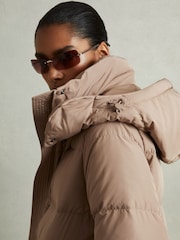 Reiss Mink Neutral Dalby Petite Longline Hooded Puffer Coat - Image 7 of 9