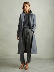 Reiss Grey Flora Pinstripe Waistband Detail Tapered Trousers - Image 1 of 6