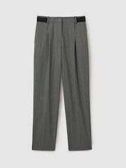 Reiss Grey Flora Pinstripe Waistband Detail Tapered Trousers - Image 2 of 6