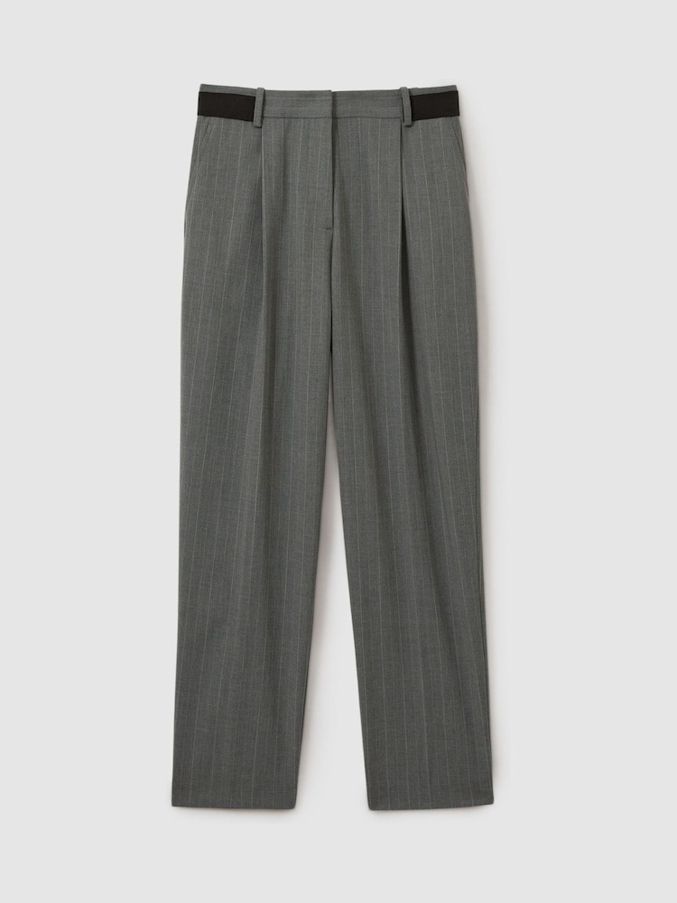 Reiss Grey Flora Pinstripe Waistband Detail Tapered Trousers - Image 2 of 6
