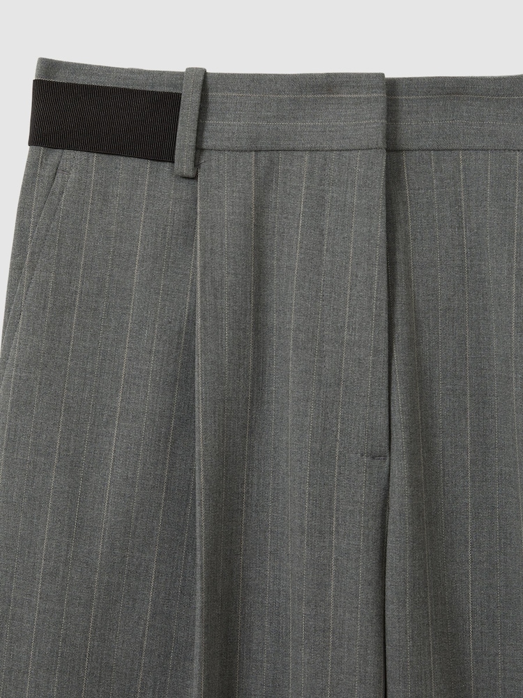 Reiss Grey Flora Pinstripe Waistband Detail Tapered Trousers - Image 6 of 6