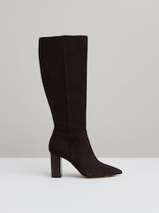 Reiss Chocolate Bianca Block Heel Knee High Boots - Image 1 of 5