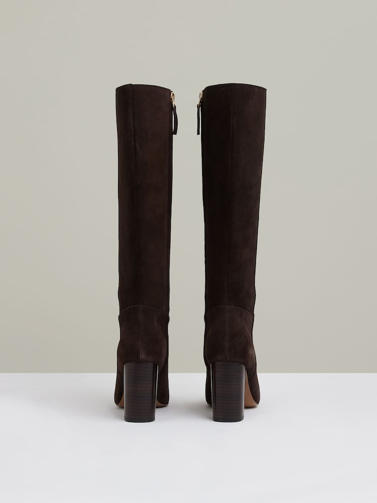 Reiss Chocolate Bianca Block Heel Knee High Boots - Image 5 of 5