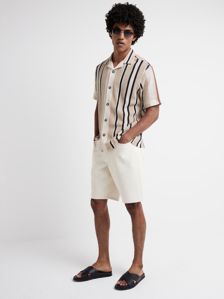 River Island Brown Regular Fit Crochet 100% Cotton Button Up Shirt - Image 1 of 4