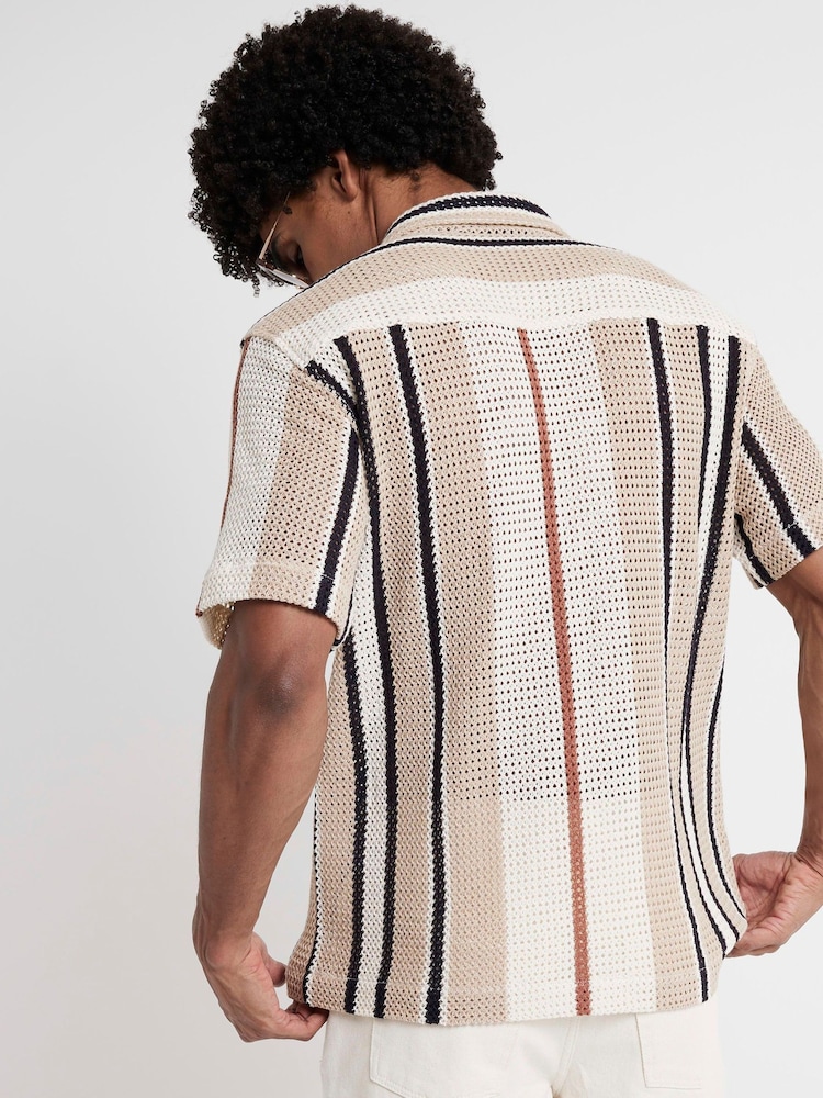River Island Brown Regular Fit Crochet 100% Cotton Button Up Shirt - Image 2 of 4