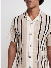 River Island Brown Regular Fit Crochet 100% Cotton Button Up Shirt - Image 3 of 4