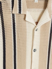 River Island Brown Regular Fit Crochet 100% Cotton Button Up Shirt - Image 4 of 4