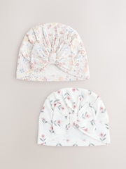 White ditsy Baby Bow Turban 100% Cotton Hats 2 Pack (0mths-2yrs) - Image 1 of 5