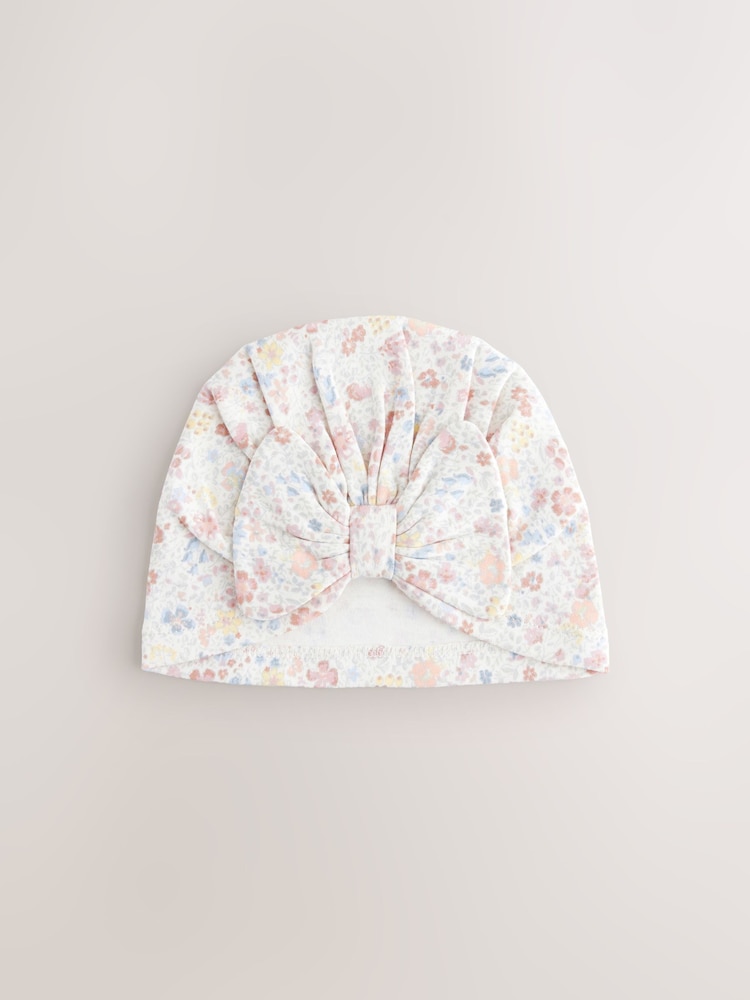 White ditsy Baby Bow Turban 100% Cotton Hats 2 Pack (0mths-2yrs) - Image 2 of 5
