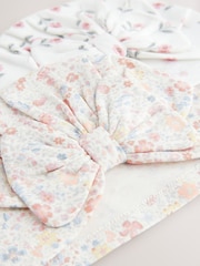 White ditsy Baby Bow Turban 100% Cotton Hats 2 Pack (0mths-2yrs) - Image 4 of 5