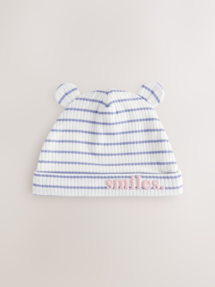 Pink/Grey Baby Beanie 100% Cotton Hats 3 Pack (0-18mths) - Image 2 of 6